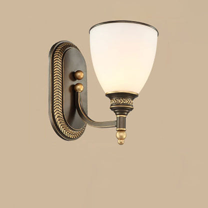 Traditional Vintage Round Glass Iron 1/2 Light Wall Sconce Lamp For Bedroom
