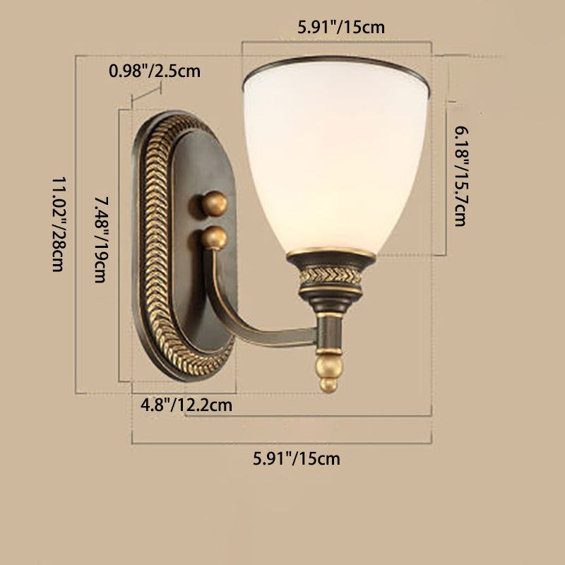 Traditional Vintage Round Glass Iron 1/2 Light Wall Sconce Lamp For Bedroom