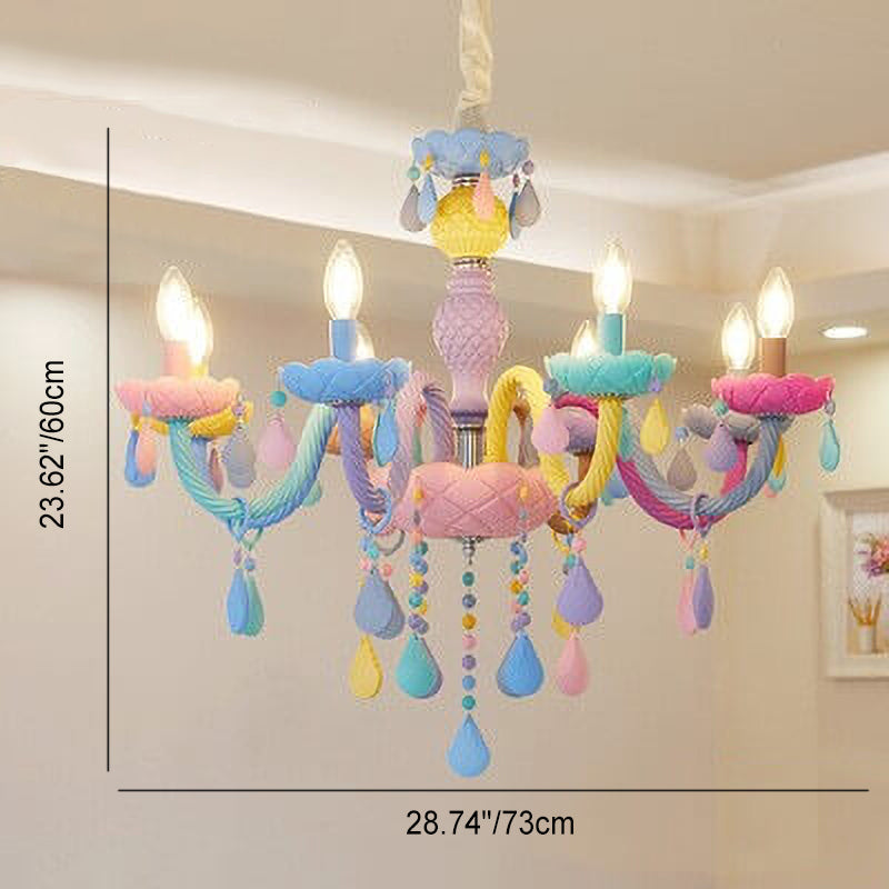 Modern Children's Princess Macaroon Candelabra Crystal Glass 5/6/8/10/12/15 Light Chandelier