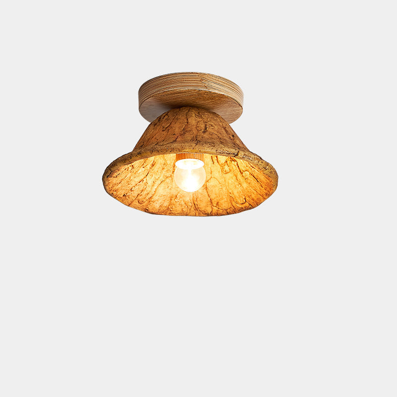 Traditional Vintage Lotus Leaf Resin Fiber Glass 1-Light Semi-Flush Mount Ceiling Light For Bedroom