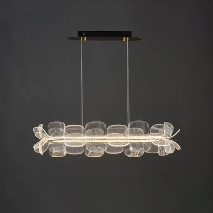 Modern Minimalist Round Flower Clear Metal Acrylic LED Island Light Chandelier For Dining Room