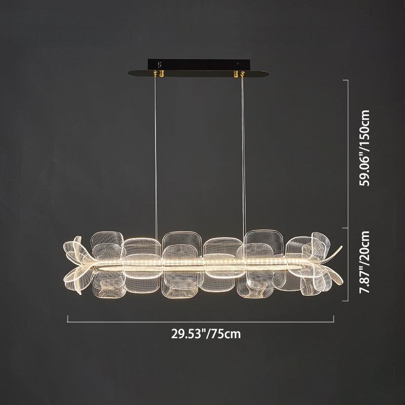 Modern Minimalist Round Flower Clear Metal Acrylic LED Island Light Chandelier For Dining Room