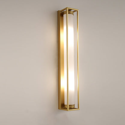 Traditional Chinese Iron Glass Rectangular Cylinder 2-Light Wall Sconce Lamp For Living Room