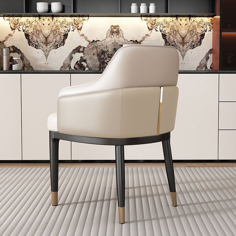 Modern Luxury Square Iron Metal Microfiber Leather Sponge Dining Chair Armrest Backrest Four Legs For Dining Room