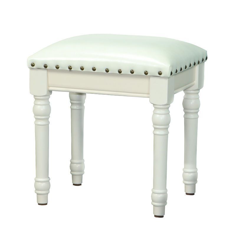 Contemporary Scandinavian Square Linen Faux Leather Solid Wood Vanity Stool Backless Armless For Bedroom