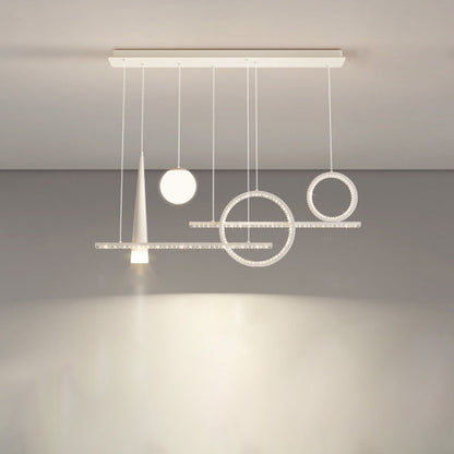 Contemporary Luxury Geometric Ring Glass Ball Shade LED Chandelier Island Light For Living Room