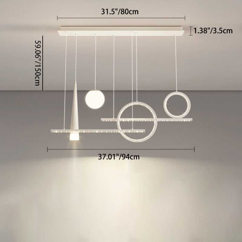 Contemporary Luxury Geometric Ring Glass Ball Shade LED Chandelier Island Light For Living Room