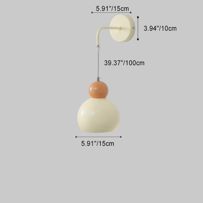 Contemporary Creative Cream Round Dome Iron 1-Light Wall Sconce Lamp For Bedroom