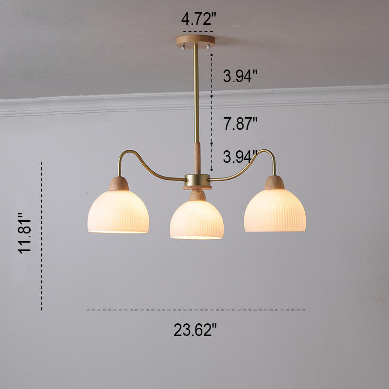 Nordic Japanese Glass Round Wood 3/6/8 Light Chandelier