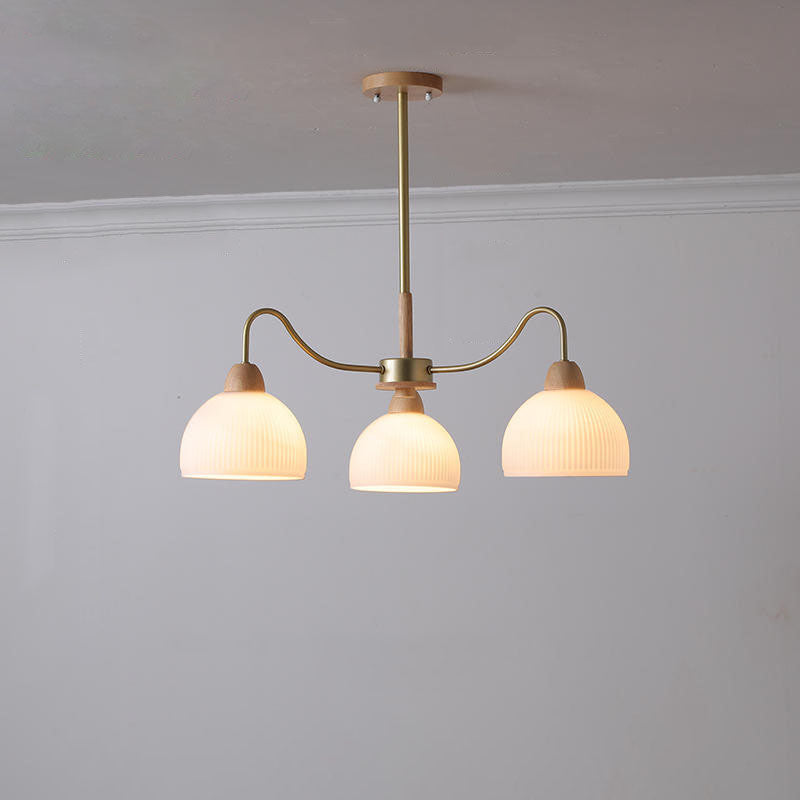 Nordic Japanese Glass Round Wood 3/6/8 Light Chandelier