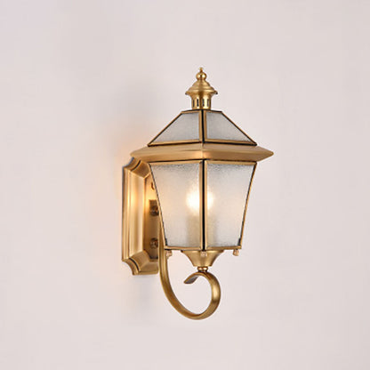 European Modern Luxury Quadrilateral Brass Glass Waterproof 1-Light Outdoor Wall Sconce Lamp