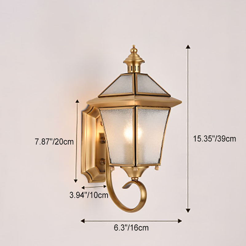 European Modern Luxury Quadrilateral Brass Glass Waterproof 1-Light Outdoor Wall Sconce Lamp