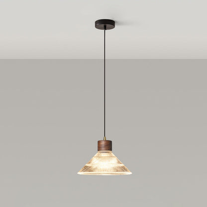Traditional Chinese Iron Walnut Glass Conic Umbrella-Shaped 1-Light Pendant Light For Dining Room