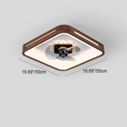 Modern Chinese Walnut Round Square Acrylic LED Flush Mount Ceiling Fan Light