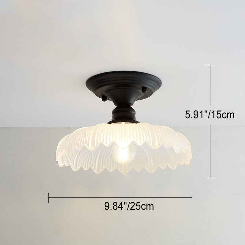 Nordic Vintage Glass Floral Round Geometry 1-Light Semi-Flush Mount Ceiling Light