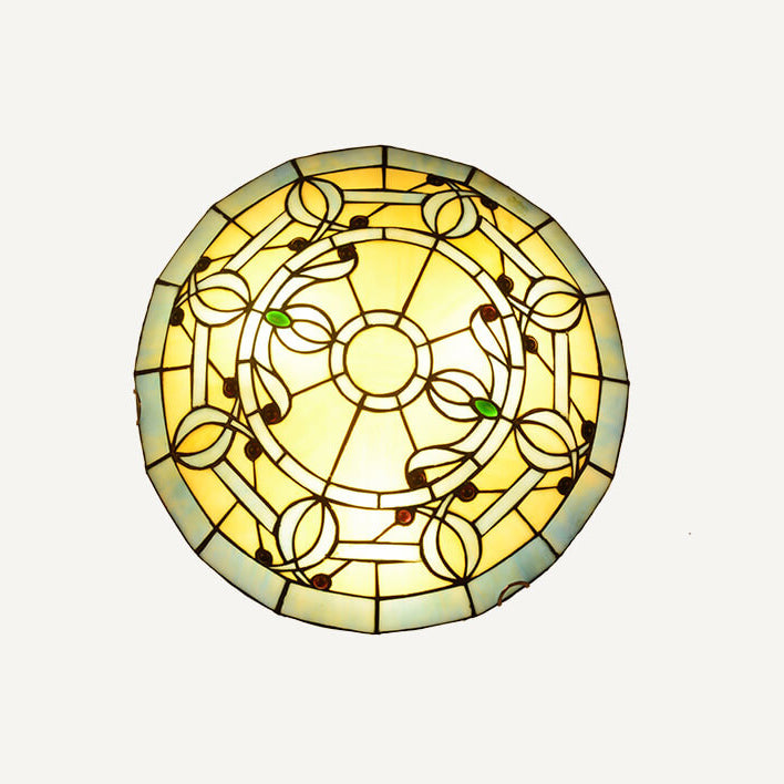 European Tiffany Stained Glass Round 2/3 Light Flush Mount Ceiling Light