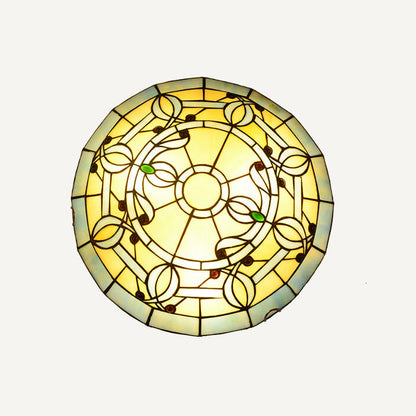 European Tiffany Stained Glass Round 2/3 Light Flush Mount Ceiling Light