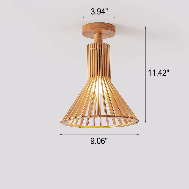 Nordic Wood Geometric Round 1-Light Semi-Flush Mount Ceiling Light