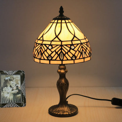 Traditional Tiffany Resin Glass Umbrella Shape 1-Light Table Lamp For Bedroom