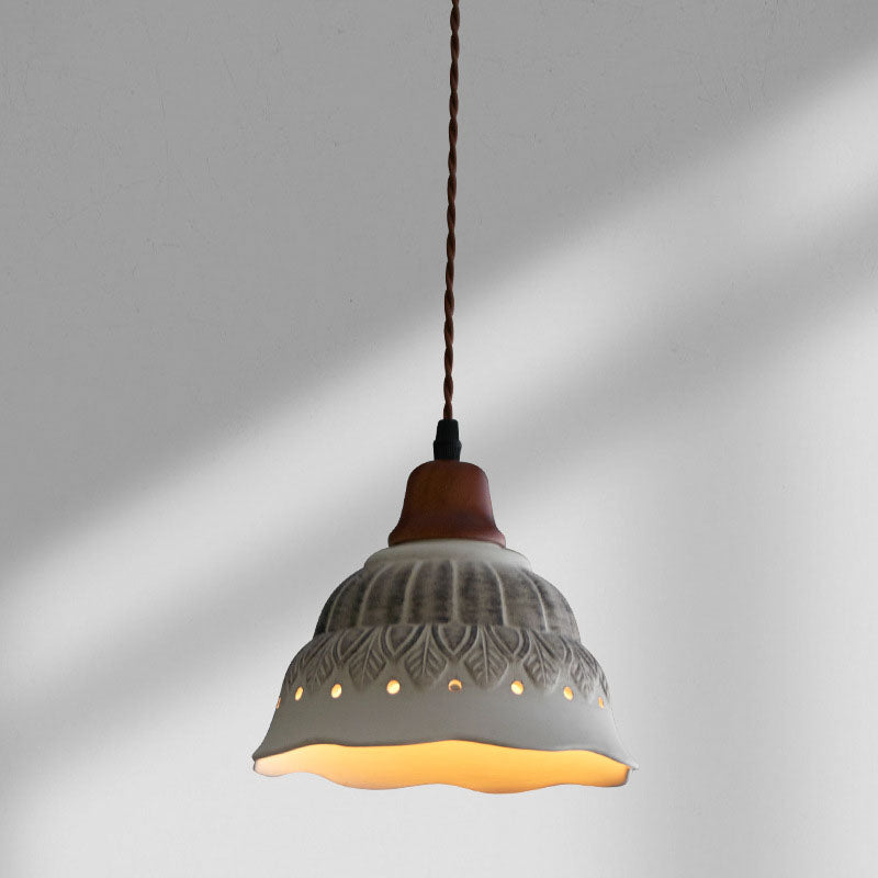 Modern Vintage Ceramic Solid Wood 1-Light Pendant Light