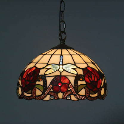 Tiffany Vintage Butterfly Stained Glass Dome 1-Light Pendant Light