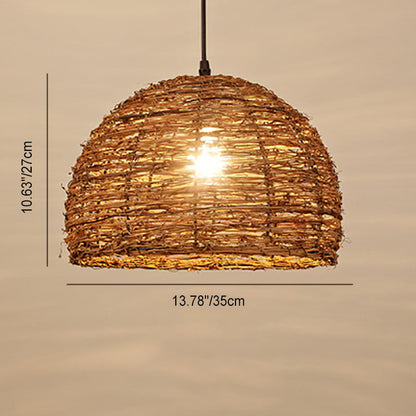 Retro Rattan Weaving Dome 1-Light Pendant Light