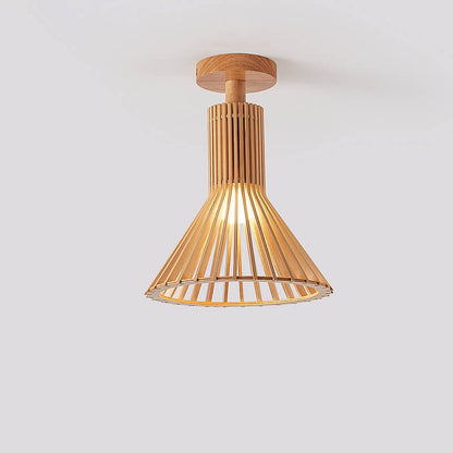 Nordic Wood Geometric Round 1-Light Semi-Flush Mount Ceiling Light