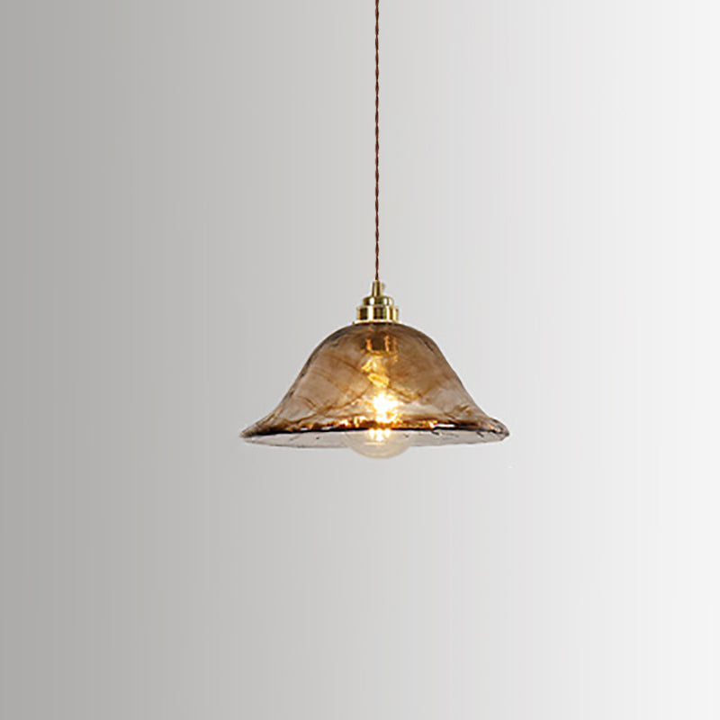 Vintage Amber Glass 1-Light Pendant Light