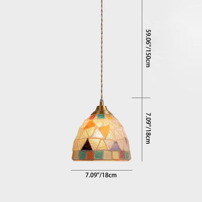Traditional Tiffany Shell Decor Stained Glass Semicircle 1-Light Pendant Light For Bedroom