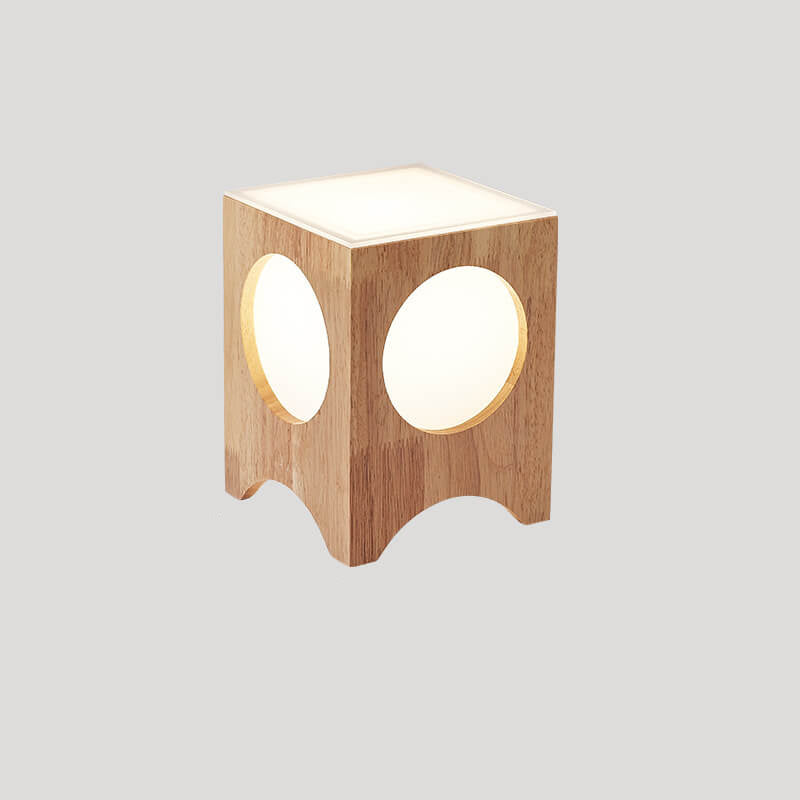 Japanese Harajuku Solid Wood Hollow Pattern Cube Acrylic 1-Light Table Lamp