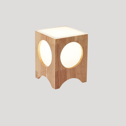 Japanese Harajuku Solid Wood Hollow Pattern Cube Acrylic 1-Light Table Lamp