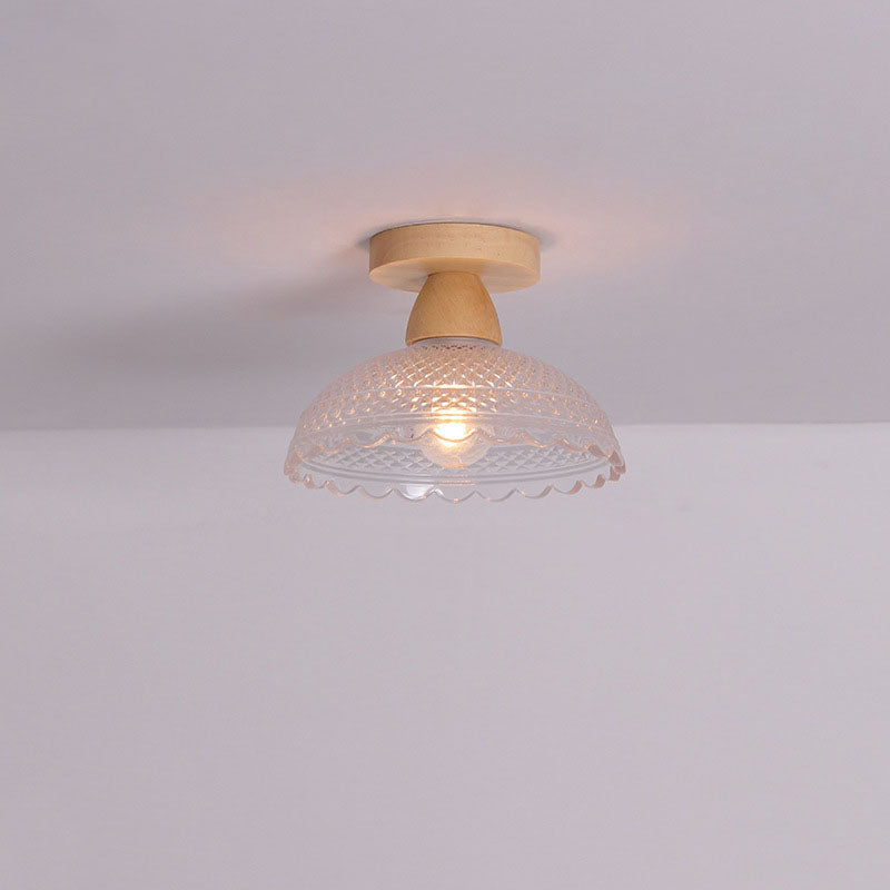 Japanese Minimalist Log Glass 1-Light Semi-Flush Mount Light