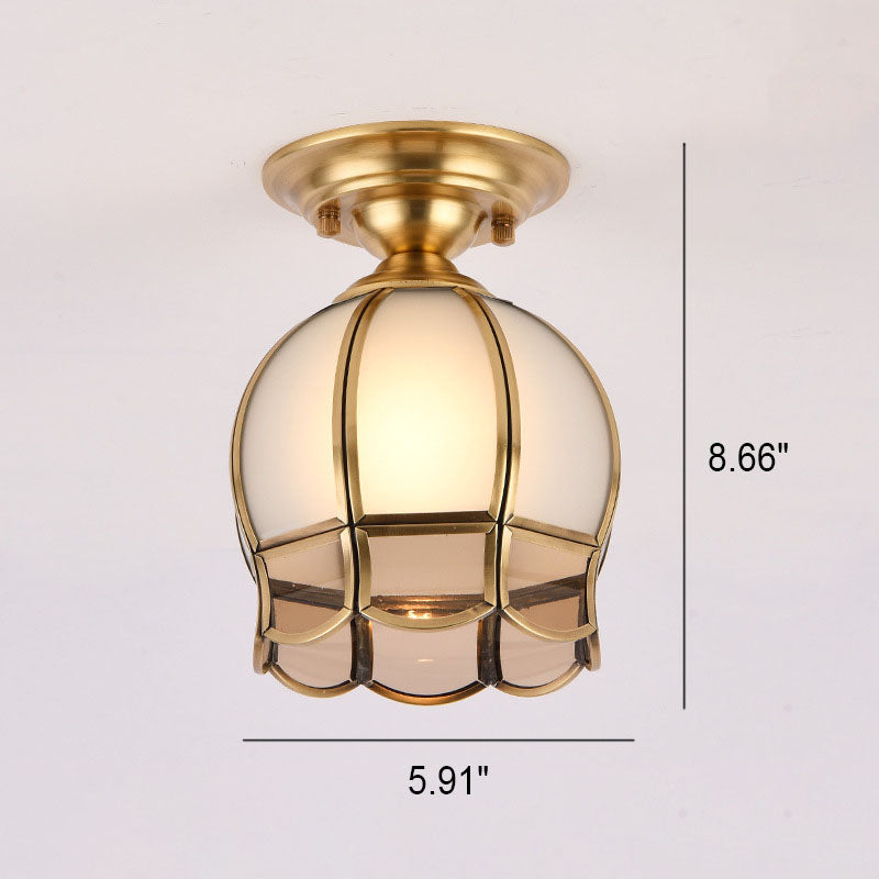 European Luxury Brass Glass Cone 1-Light Semi-Flush Mount Ceiling Light