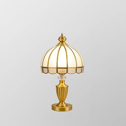 Chinese Vintage Brass Water Pattern Glass Dome 1-Light Table Lamp
