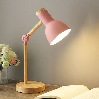Contemporary Nordic Iron Semi-Circular Shade Wooden Base 1-Light Table Lamp For Study