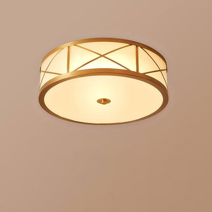 Traditional European Round Copper Glass 3/4/6 Light Flush Mount Ceiling Light For Living Room