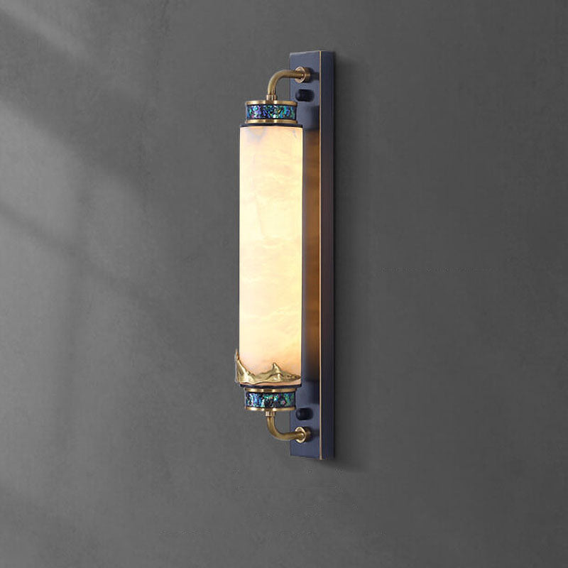 مصباح حائط LED نحاسي بعمود من الرخام الصيني الحديث