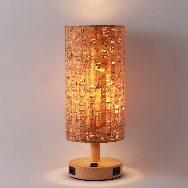 Modern Wood Grain Fabric Shade 1-Light Table Lamp