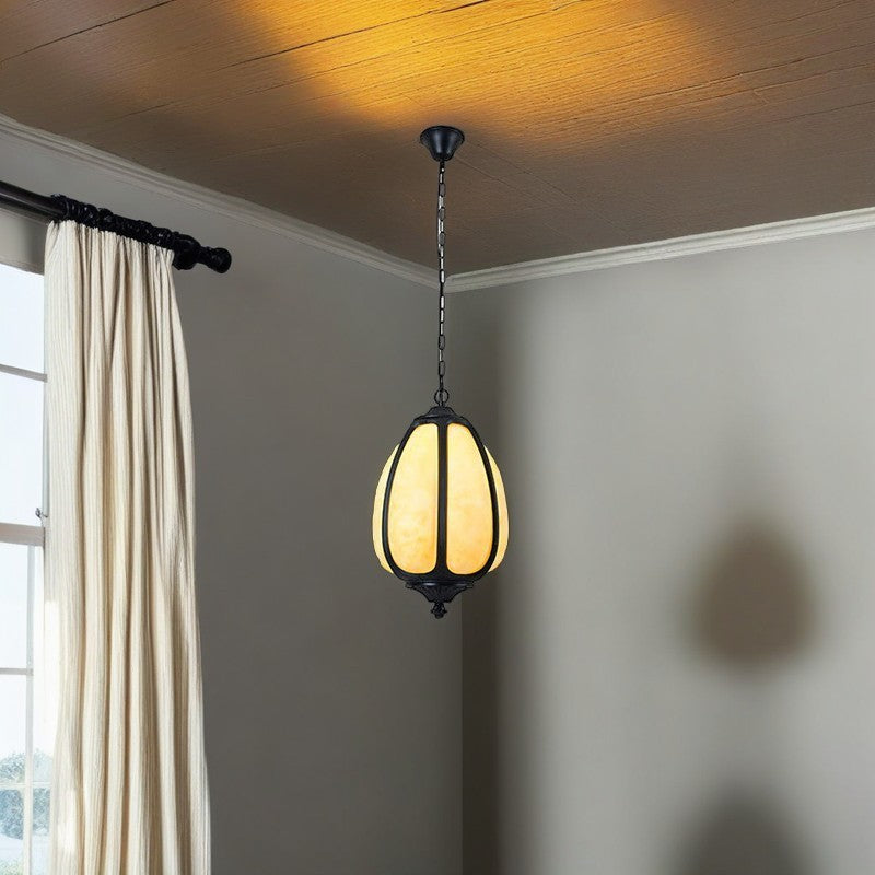 Modern Art Deco Cast Aluminum Oval Pumpkin 1-Light Pendant Light For Outdoor Patio