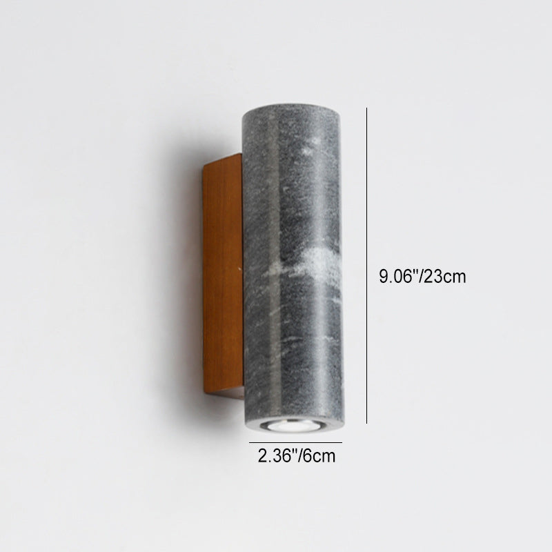 Modern Minimalist Stone Wood Cylinder Square 1-Light Wall Sconce Lamp For Bedroom