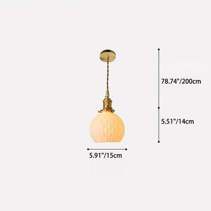 Traditional Japanese Round Pinecone Pumpkin Ceramic Brass 1-Light Pendant Light For Living Room