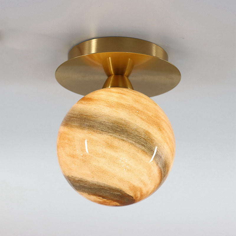 Modern Creative Planet Glass 1-Light Semi-Flush Mount Light