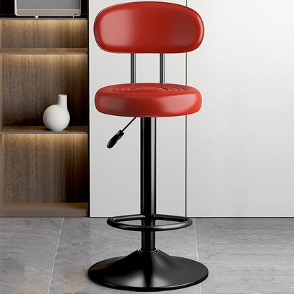 Contemporary Luxury Round Faux Leather Upholstered Swivel Bar Stool Height Adjustable Footrest For Dining Room