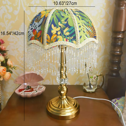 Traditional French Round Tassel Umbrella Metal Fabric 1-Light Table Lamp For Bedroom