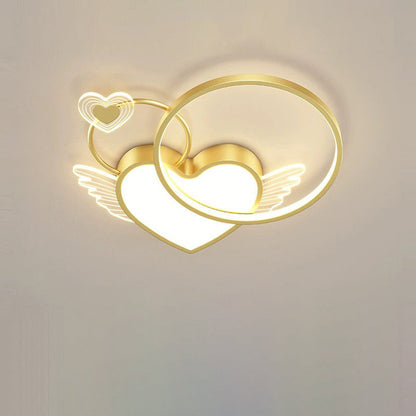 Modern Art Deco Heart Wings Round Acrylic Iron LED Flush Mount Ceiling Light For Bedroom