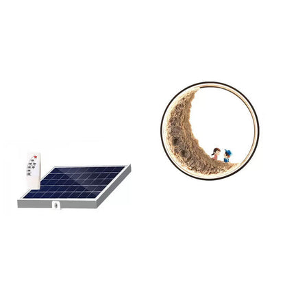Contemporary Creative Aluminum Moon Solar LED Outdoor Wall Sconce Lamp For Outdoor Patio