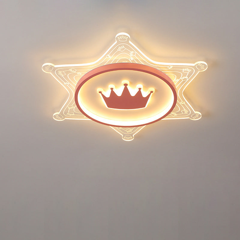 Modern Art Deco Crown Round Pentagon Acrylic Iron LED Flush Mount Ceiling Light For Living Room