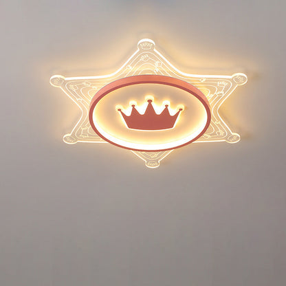 Modern Art Deco Crown Round Pentagon Acrylic Iron LED Flush Mount Ceiling Light For Living Room