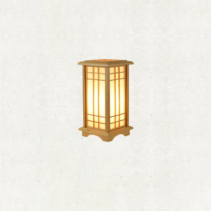 Traditional Japanese Wood Acrylic Pillar Rectangular 1/2/3 Light Standing Floor Lamp For Bedroom