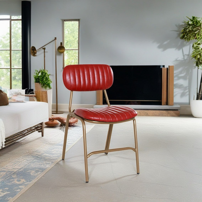 Contemporary Industrial PU Leather Iron Square Elliptical Stripe Dining Chair Backrest Footrest For Dining Room